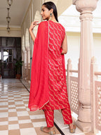 Janasya Women's Red Brocade Woven Design Festive Straight Kurta Set - Distacart