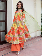 Janasya Women's Multicolor Cotton Floral Printed Festive Flared Kurta Set