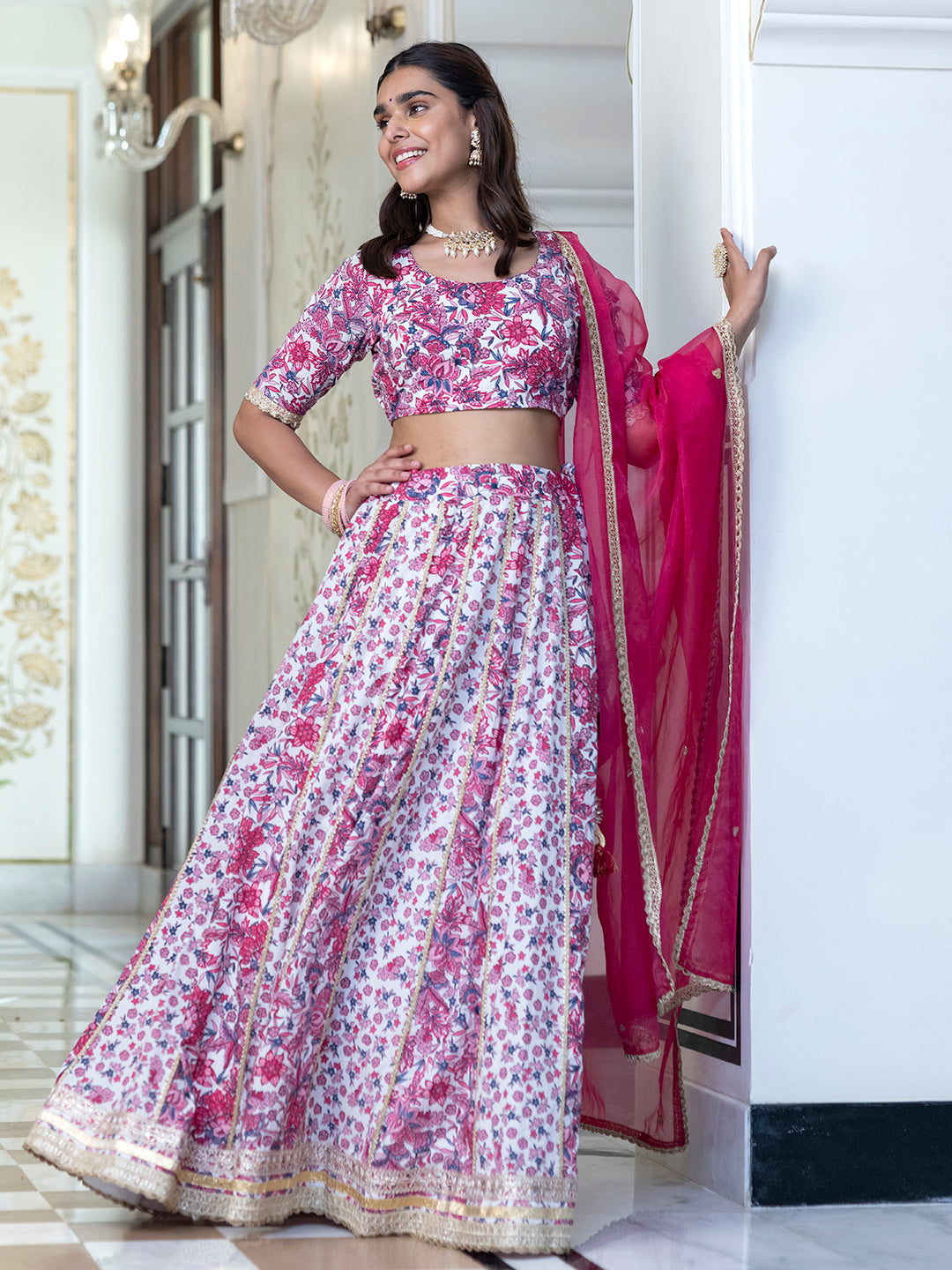 Janasya White Cotton Embellished Festive Lehenga Choli