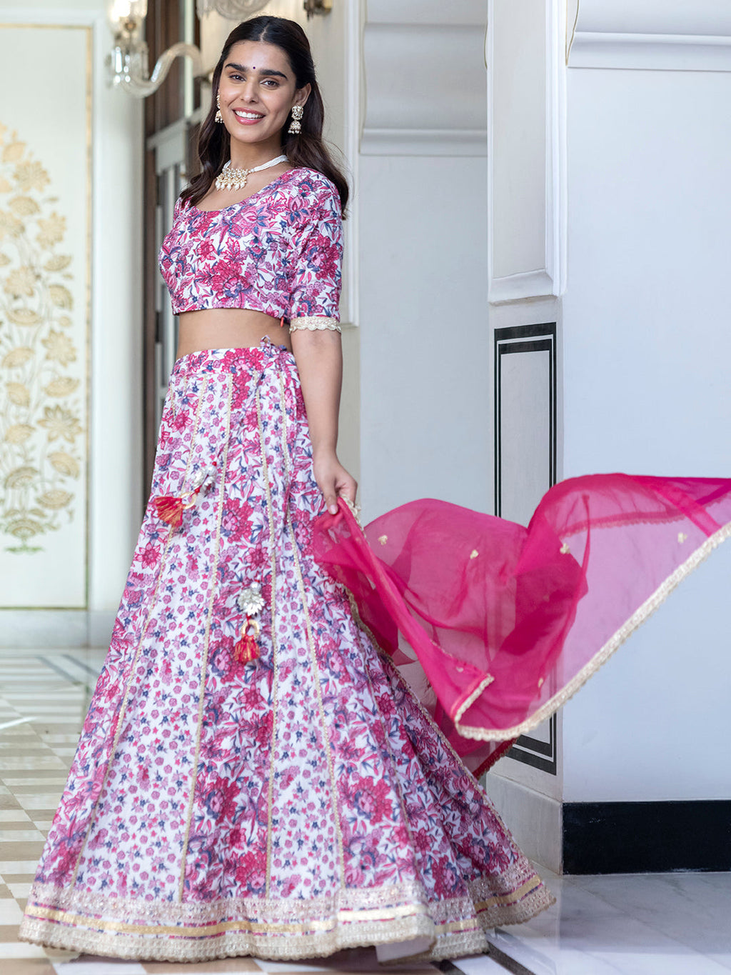 Janasya White Cotton Embellished Festive Lehenga Choli