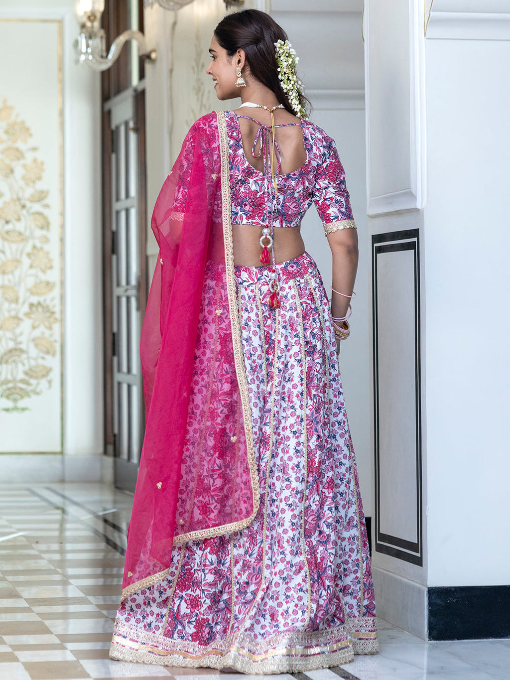 Janasya White Cotton Embellished Festive Lehenga Choli