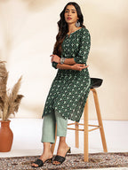 Janasya Green Cotton Printed Sets
