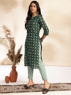 Janasya Green Cotton Printed Sets