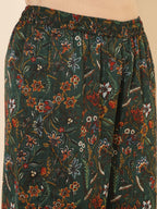 Janasya Green Chiffon Lurex Floral Printed Co-ords