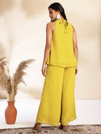 Janasya Yellow Dobby Chiffon Solid Sets