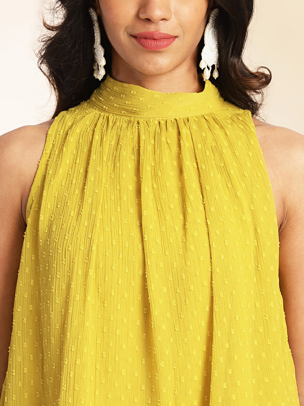 Janasya Yellow Dobby Chiffon Solid Sets