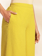 Janasya Yellow Dobby Chiffon Solid Sets