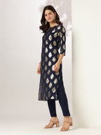 Janasya Dark Georgette Foil Print Straight Kurta Set - Distacart