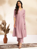 Janasya Lavender Chinnon Solid Wrap Kurta Set - Distacart