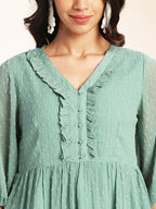 Janasya Sage Dobby Chiffon Woven Design Peplum Top & Bottom Set - Distacart