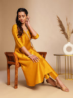 Janasya Mustard Crepe Silk Solid Wrap Kurta Set - Distacart