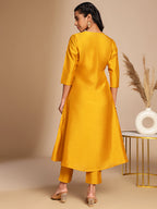 Janasya Mustard Crepe Silk Solid Wrap Kurta Set - Distacart