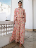 Janasya Beige Georgette Floral Regular Top & Bottom Set - Distacart