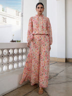Janasya Beige Georgette Floral Regular Top & Bottom Set - Distacart