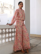 Janasya Beige Georgette Floral Regular Top & Bottom Set - Distacart