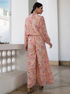 Janasya Beige Georgette Floral Regular Top & Bottom Set - Distacart