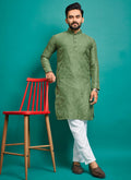 Prazu Fashion Light Green Silk Embroidered Kurta With Pajama - Distacart