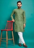 Prazu Fashion Light Green Silk Embroidered Kurta With Pajama - Distacart