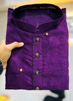Prazu Fashion Purple Silk Embroidered Kurta With Pajama - Distacart