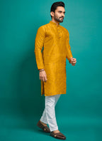 Prazu Fashion Yellow Silk Embroidered Kurta With Pajama - Distacart