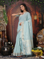 Shree Shyam Fashion Organza Sky Blue Saree - Distacart