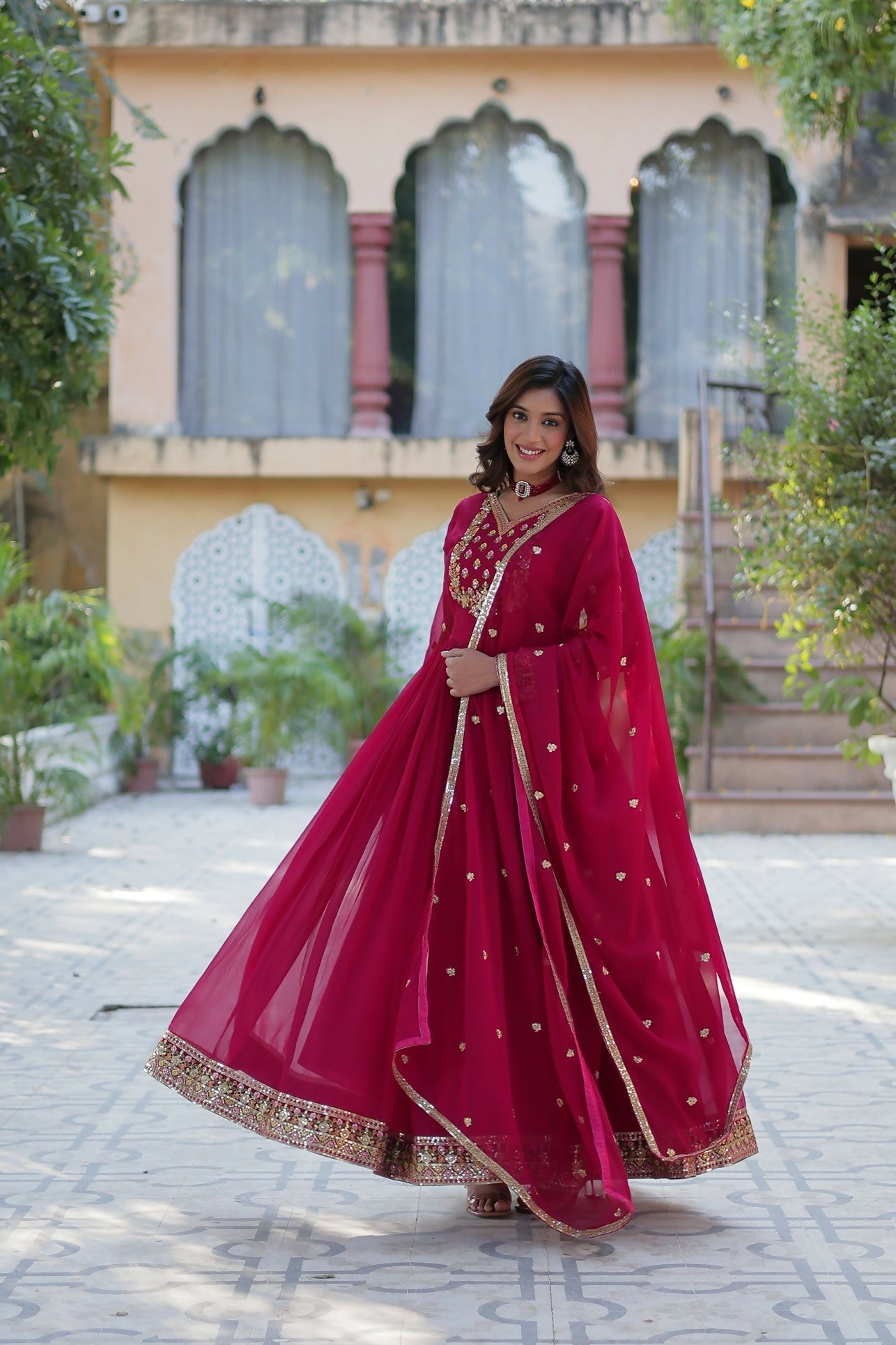 Joban Fashion Pink Georgette Sequence Embroidery Work Kurta Set - Distacart