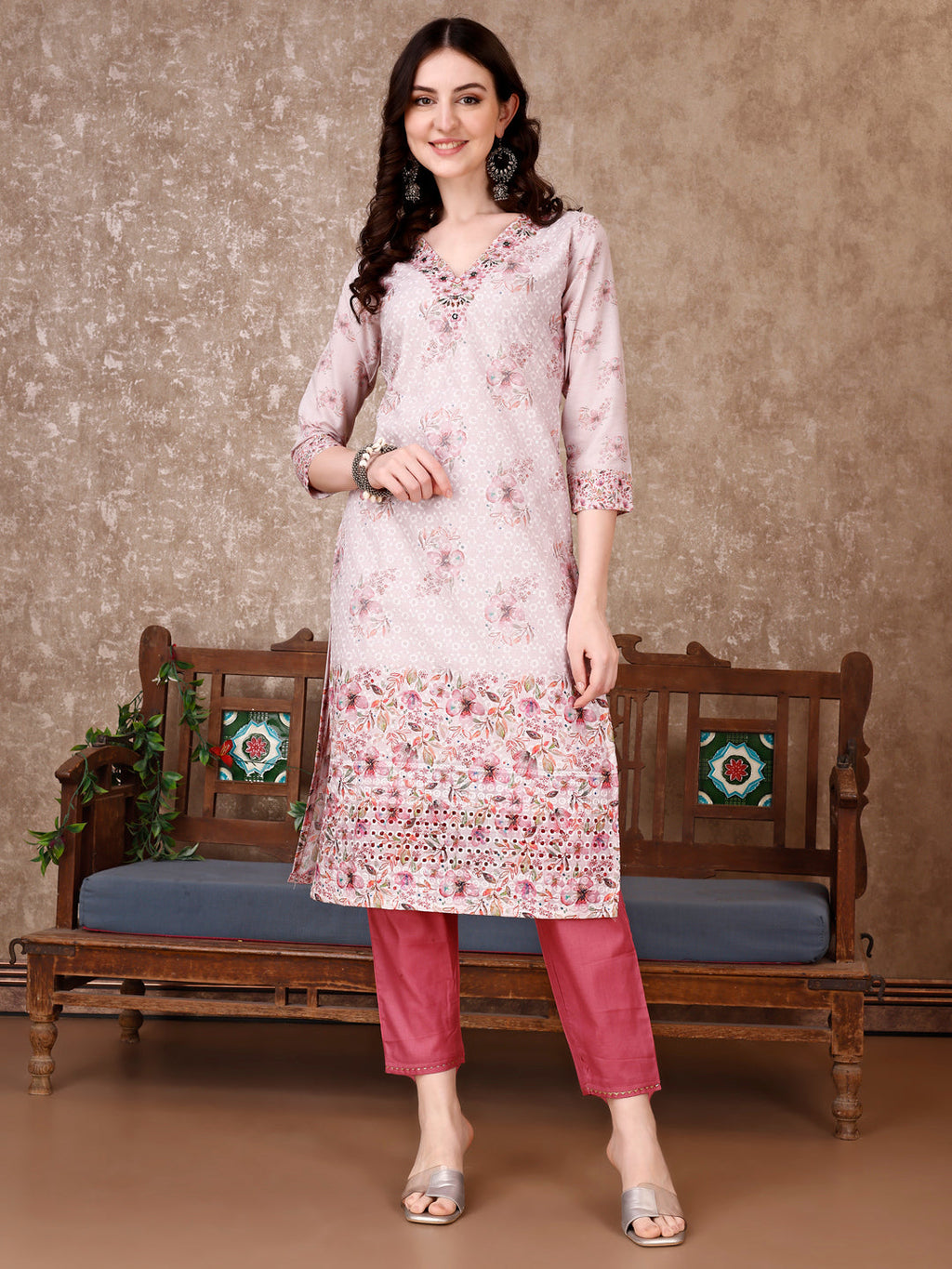 Hand Embroidered & Floral Printed Kurta With Pant & Dupatta Luxury, Multicolor - Hiral Fashion - Distacart