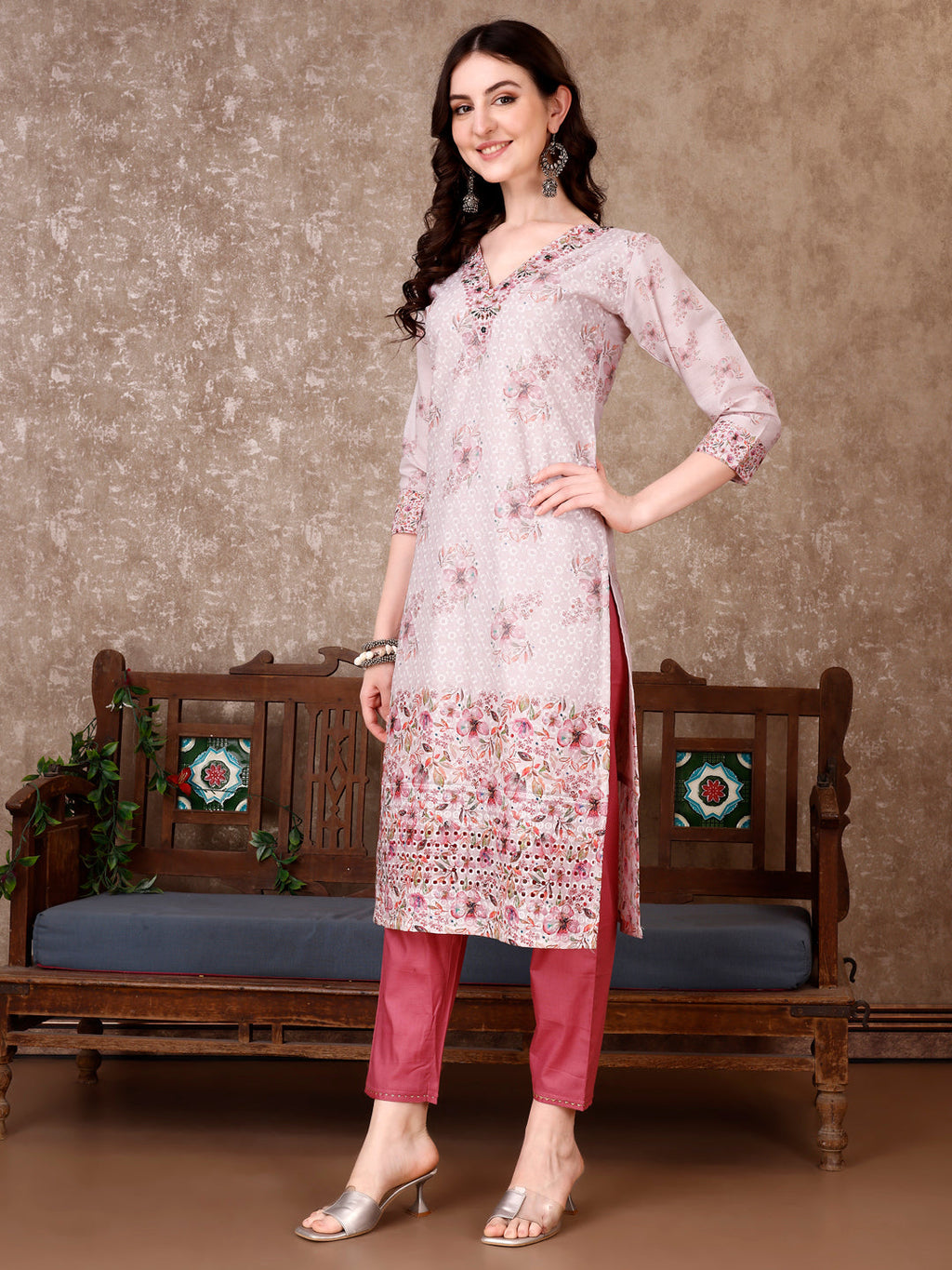 Hand Embroidered & Floral Printed Kurta With Pant & Dupatta Luxury, Multicolor - Hiral Fashion - Distacart