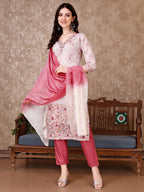 Hand Embroidered & Floral Printed Kurta With Pant & Dupatta Luxury, Multicolor - Hiral Fashion - Distacart