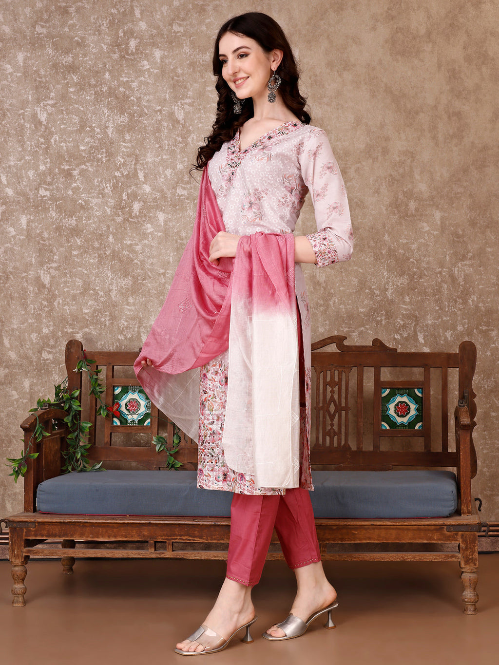 Hand Embroidered & Floral Printed Kurta With Pant & Dupatta Luxury, Multicolor - Hiral Fashion - Distacart