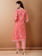 Angrakha Style Floral Printed A-Line Kurta With Pant & Dupatta, Pink - Hiral Fashion - Distacart