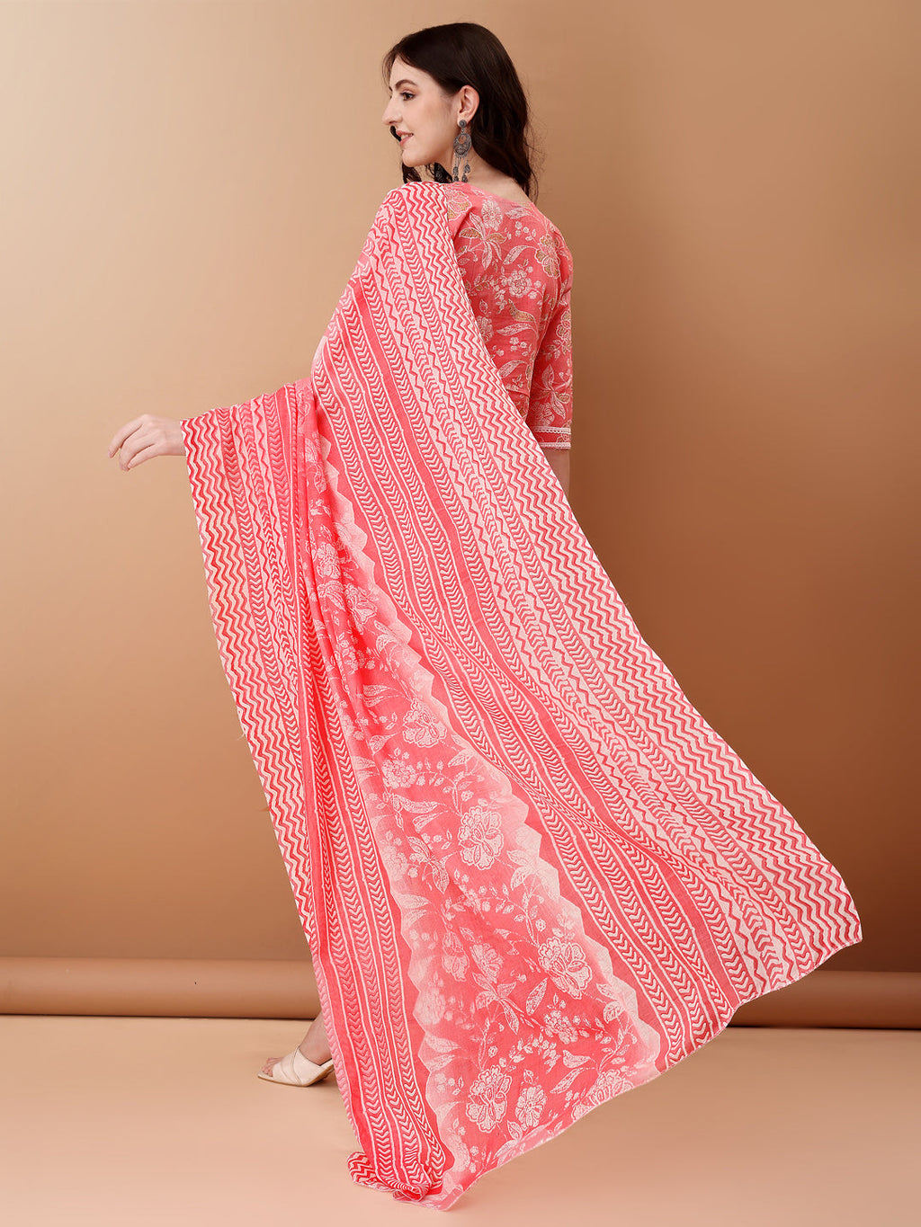 Angrakha Style Floral Printed A-Line Kurta With Pant & Dupatta, Pink - Hiral Fashion - Distacart