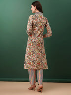 Sequined & Mirror Embroidered & Printed Kurta With Pant & Dupatta, Cream - Hiral Fashion - Distacart