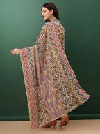Sequined & Mirror Embroidered & Printed Kurta With Pant & Dupatta, Cream - Hiral Fashion - Distacart