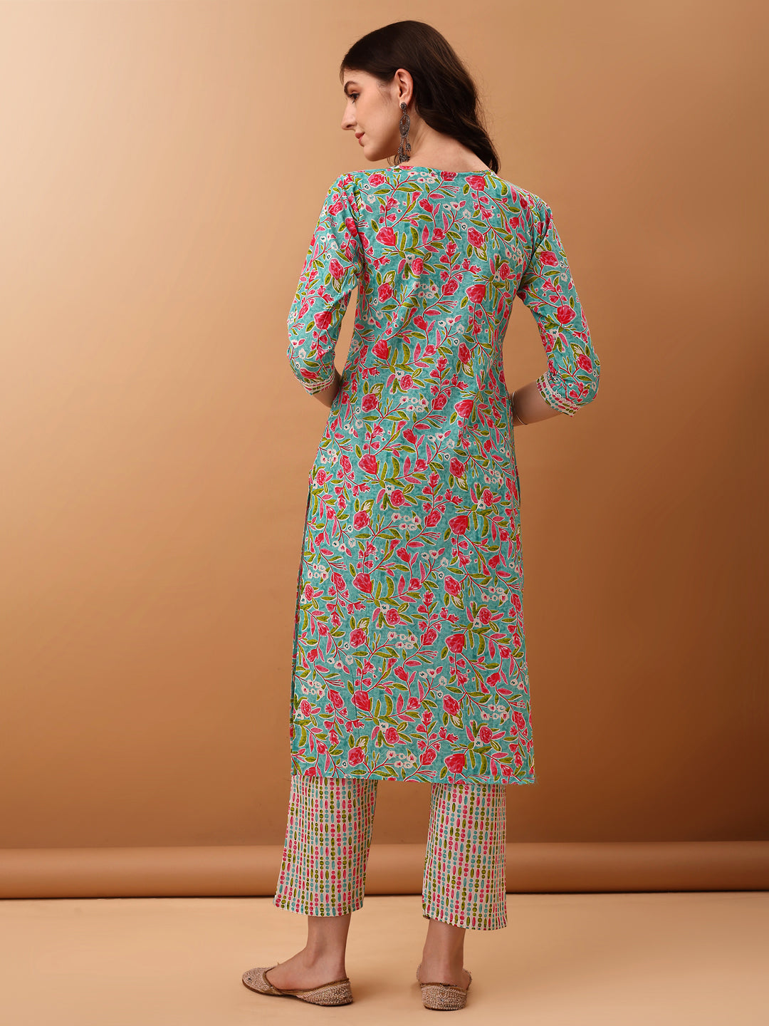 Embroidered & Floral Printed Kurta With Pant & Dupatta, Green - Hiral Fashion - Distacart