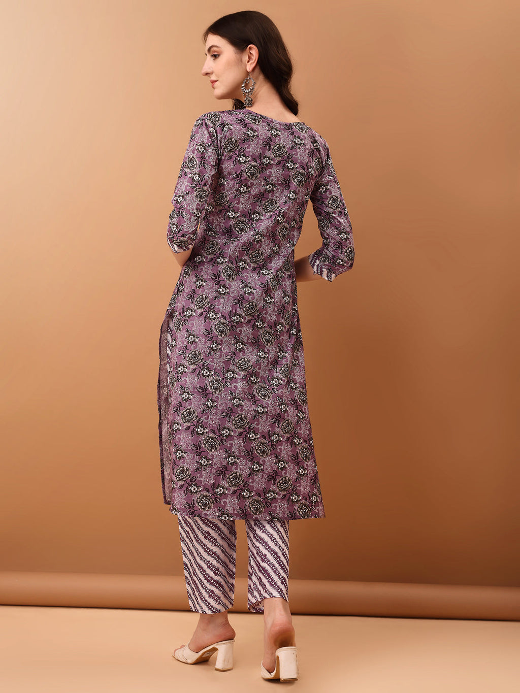 Mirror Embroidered & Floral Printed Kurta With Pant & Dupatta, Lavender - Hiral Fashion - Distacart