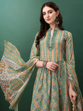 Nyra Cut Embroidered & Printed With Lace Detailing Kurta With Pant & Dupatta, Green - Hiral Fashion - Distacart