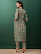 Nyra Cut Embroidered & Printed With Lace Detailing Kurta With Pant & Dupatta, Green - Hiral Fashion - Distacart