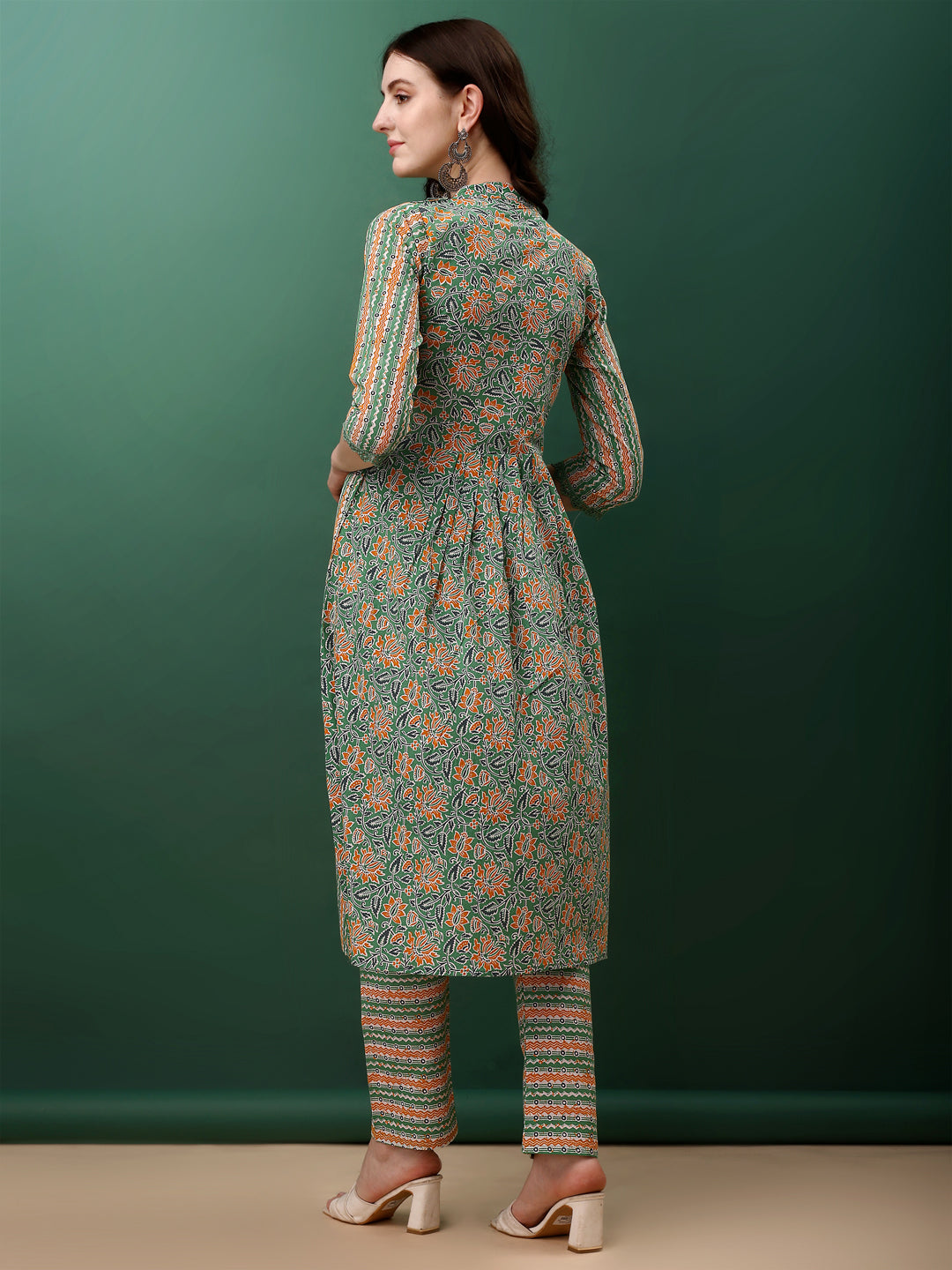 Nyra Cut Embroidered & Printed With Lace Detailing Kurta With Pant & Dupatta, Green - Hiral Fashion - Distacart