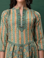 Nyra Cut Embroidered & Printed With Lace Detailing Kurta With Pant & Dupatta, Green - Hiral Fashion - Distacart