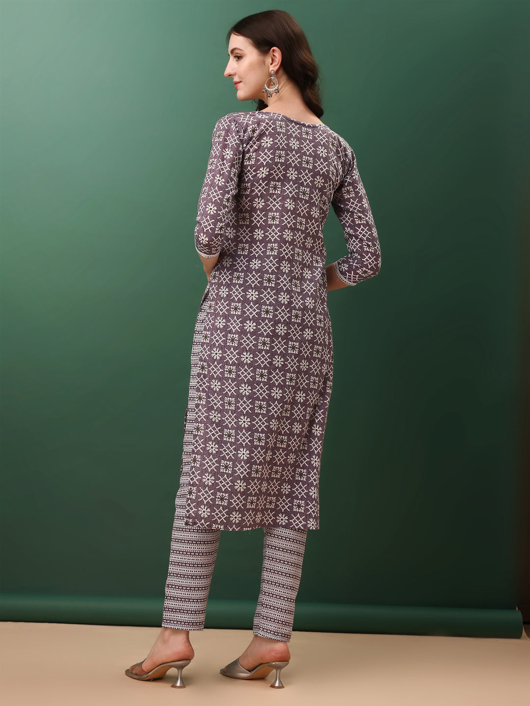Ethnic Motifs Printed Kurta With Lace Detailing And Pant & Dupatta, Lavender - Hiral Fashion - Distacart