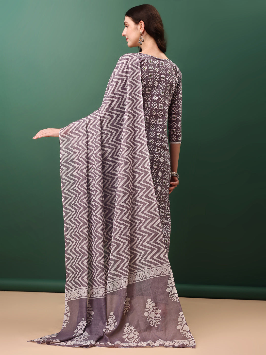Ethnic Motifs Printed Kurta With Lace Detailing And Pant & Dupatta, Lavender - Hiral Fashion - Distacart