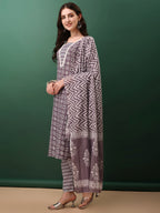 Ethnic Motifs Printed Kurta With Lace Detailing And Pant & Dupatta, Lavender - Hiral Fashion - Distacart