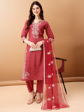 Embroidered Kurta With Pant & Embroidered Dupatta, Pink - Hiral Fashion - Distacart