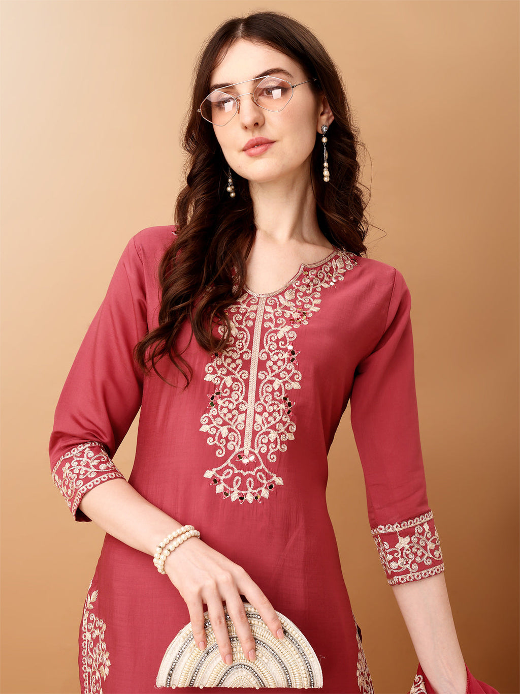 Embroidered Kurta With Pant & Embroidered Dupatta, Pink - Hiral Fashion - Distacart