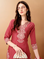 Embroidered Kurta With Pant & Embroidered Dupatta, Pink - Hiral Fashion - Distacart