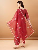Embroidered Kurta With Pant & Embroidered Dupatta, Pink - Hiral Fashion - Distacart