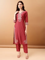 Embroidered Kurta With Pant & Embroidered Dupatta, Pink - Hiral Fashion - Distacart