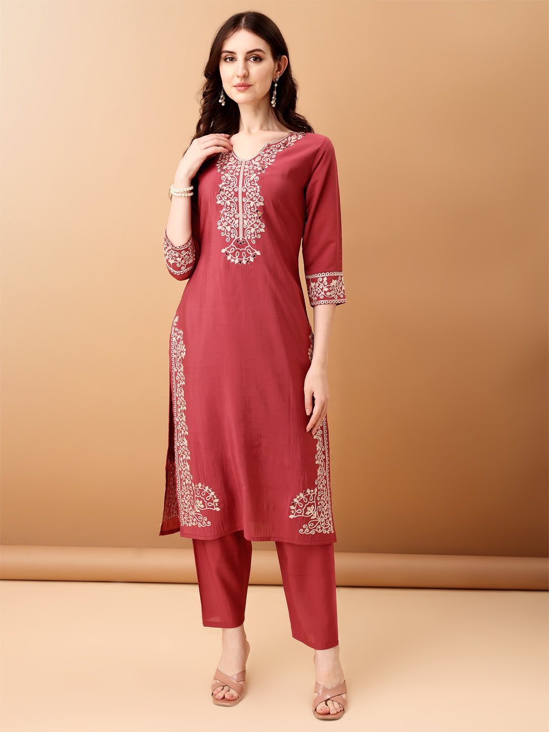 Embroidered Kurta With Pant & Embroidered Dupatta, Pink - Hiral Fashion - Distacart