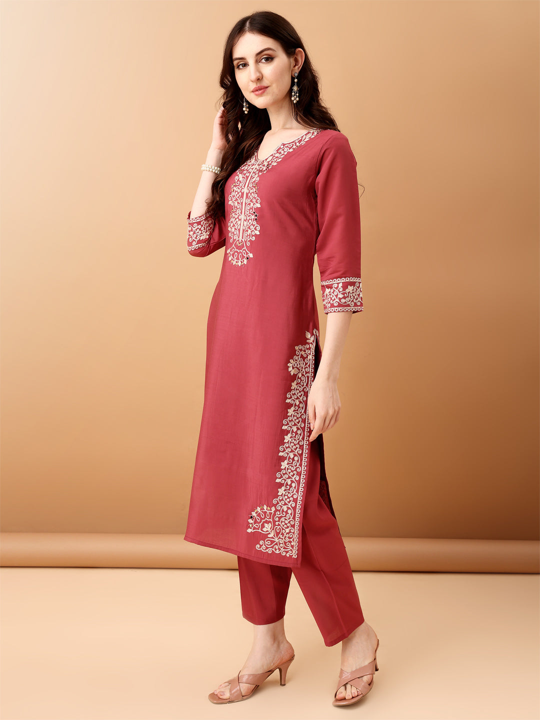 Embroidered Kurta With Pant & Embroidered Dupatta, Pink - Hiral Fashion - Distacart